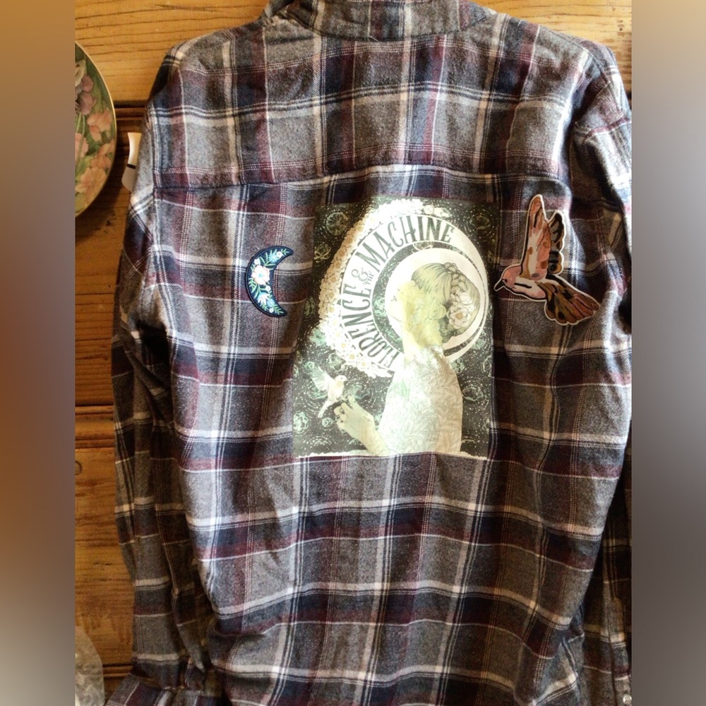 SALE ! Upcycled Florence and the Machine Flannel Plaid Shirt